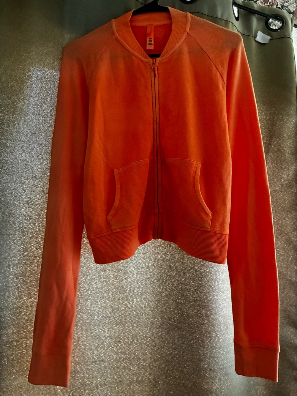 SKIMS Orange Zip-Front Cropped Crewneck Sweater